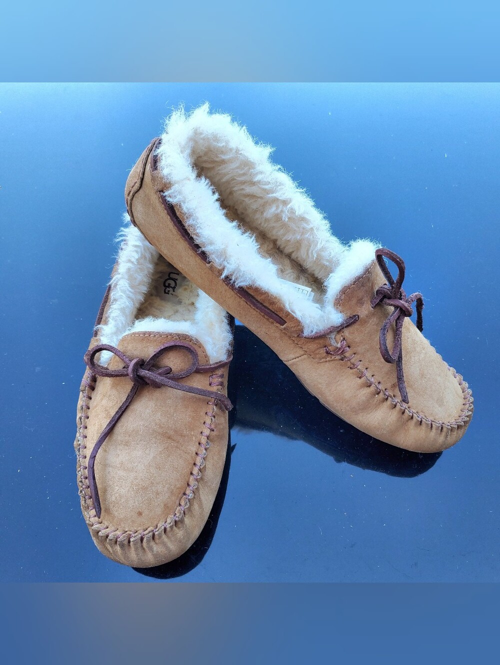 UGG Chestnut Brown Suede Shearling-Lined Women's Moccasins